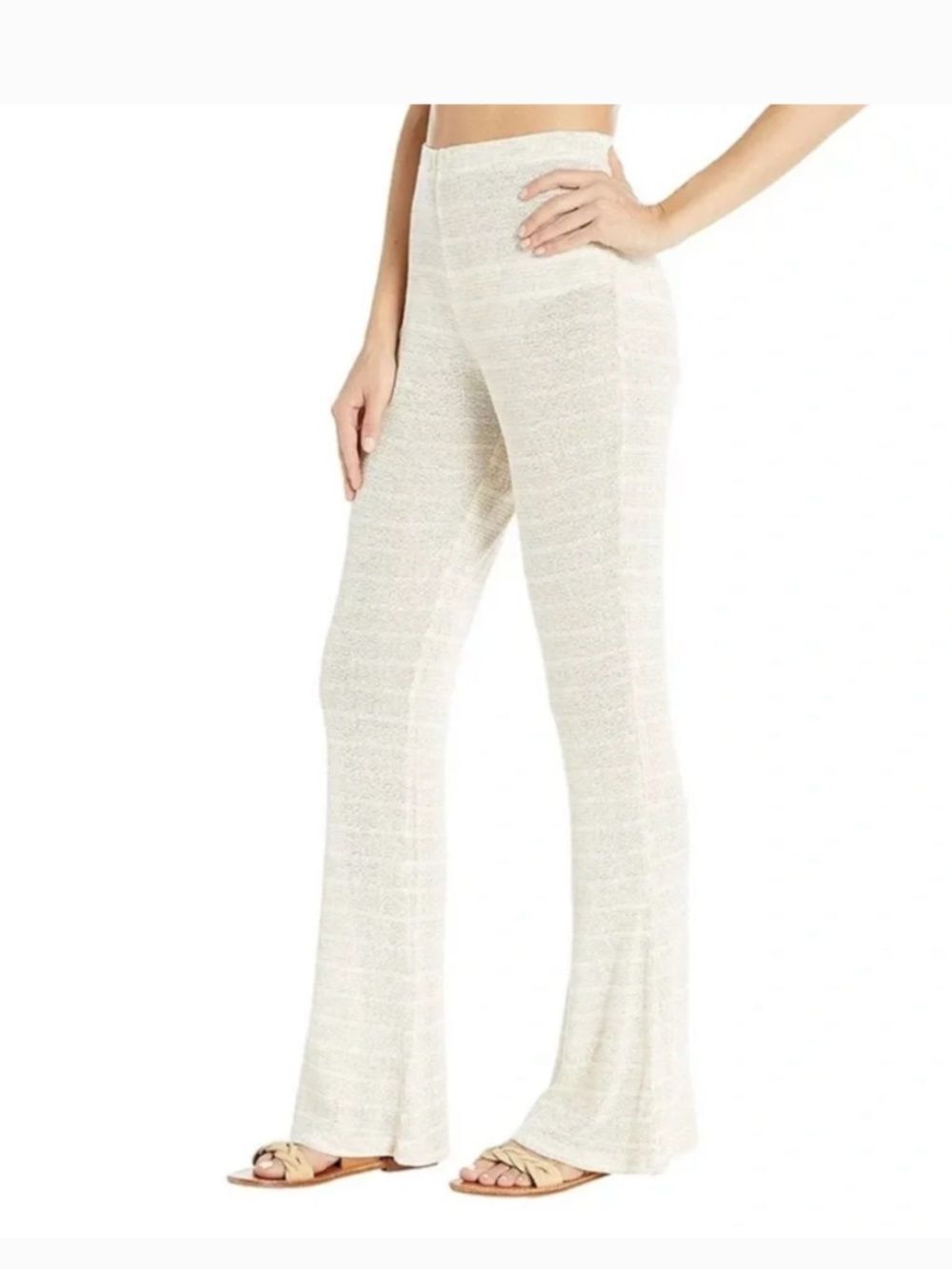 L*Space Carmen Hacci Knit Flare Pants Cream Tan Beach Cover Up L